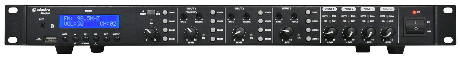 Adastra RM4460 Zoning 100V Mixer-Amp 4 x 60W